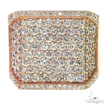 Rose gold men's ring with square face covered in multiple round diamonds.