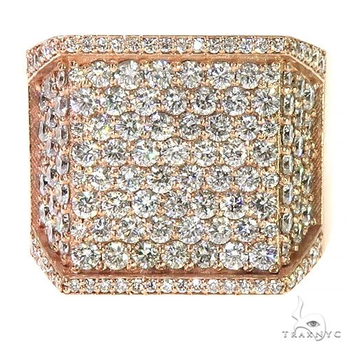 Rose gold men's ring with square face covered in multiple round diamonds