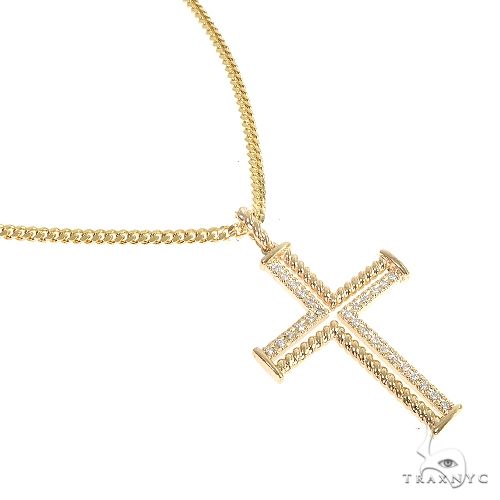 14K Gold Diamond Cuban Cross Set 66619 - Image 2