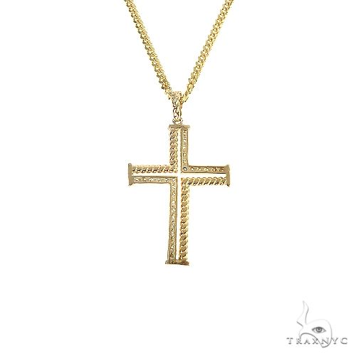 14K Gold Diamond Cuban Cross Set 66619 - Image 3
