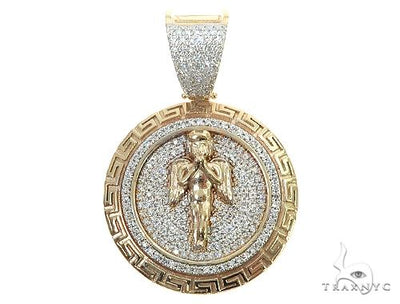 14K Gold Diamond Round Angel Pendant 66326 - Image 1
