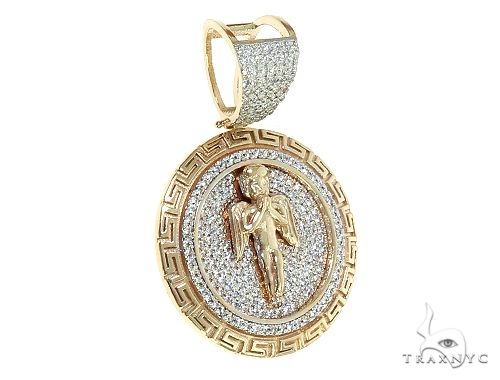 14K Gold Diamond Round Angel Pendant 66326 - Image 2