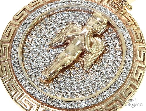 14K Gold Diamond Round Angel Pendant 66326 - Image 4