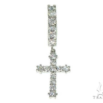 14K white gold single cross earring adorned with round diamonds.