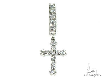 14K white gold single cross earring adorned with round diamonds.