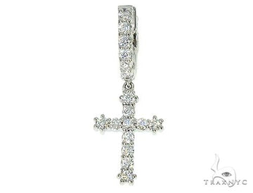 14K white gold single cross earring adorned with small sparkling diamonds.