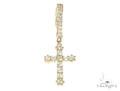 14K yellow gold single cross earring with round diamonds on hoop and cross pendant