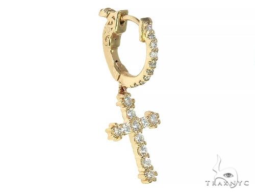 14K Gold Diamond Single Cross Earrings, photo 2 of 7