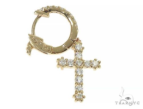 14K Gold Diamond Single Cross Earrings, photo 5 of 7