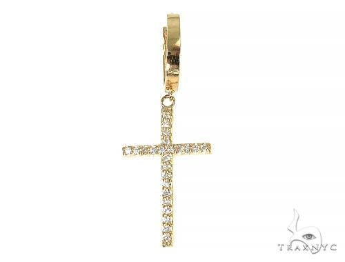 14K yellow gold single cross earring with sparkling diamonds and hinged clasp