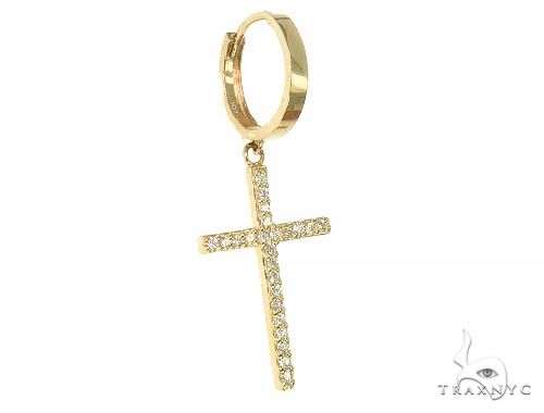 14K Gold Diamond Single Cross Earrings 66200 - Image 2