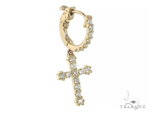 14K Gold Diamond Single Cross Earrings, photo 2 of 6