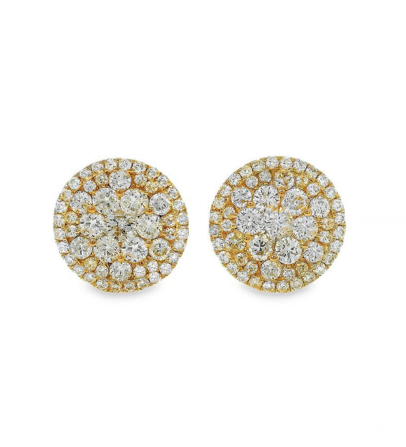 14K yellow gold cluster diamond stud earrings with round brilliant diamonds