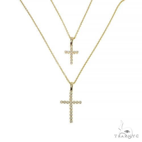 14K Gold Double Cross Necklace 66609 - Image 2