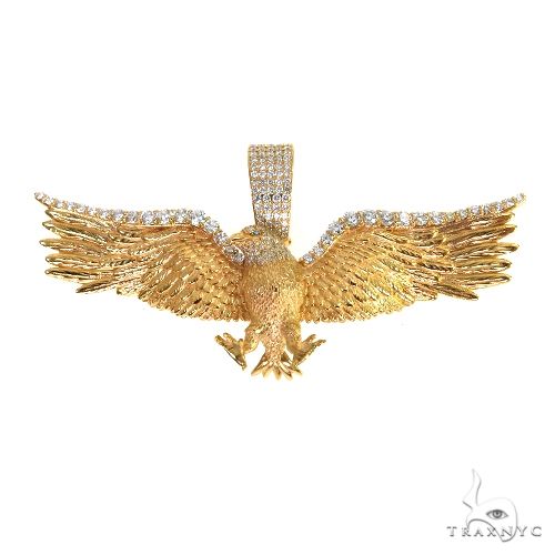 14K gold eagle diamond pendant – detailed bird-of-prey silhouette with round-cut diamond accents, front view