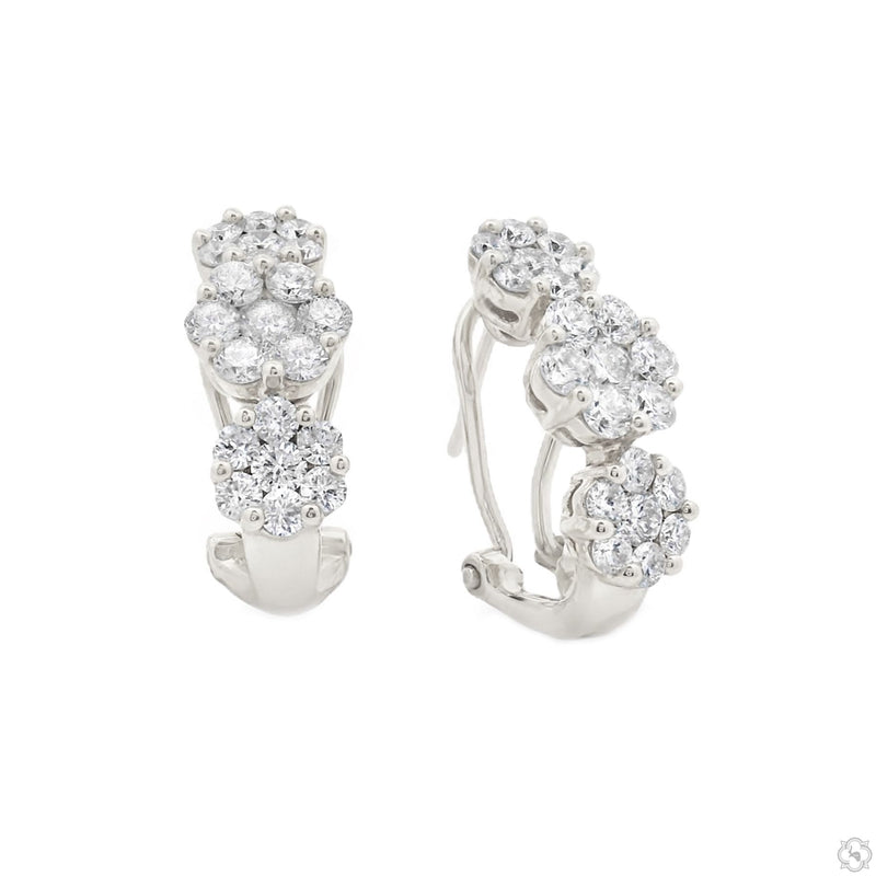 14K Gold Flower Diamond Hoop Earrings 70480 - Image 4