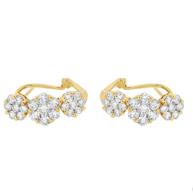 14K Gold Flower Diamond Hoop Earrings 70480 - Image 5