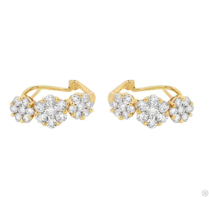 14K Gold Flower Diamond Hoop Earrings 70480 - Image 5