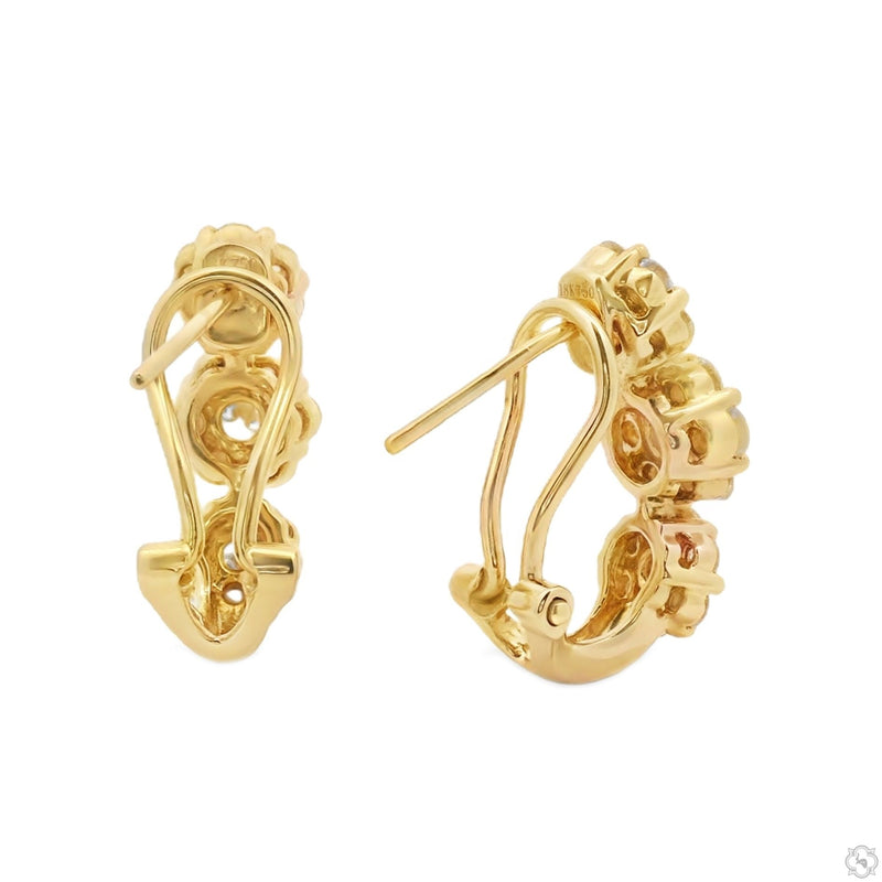14K Gold Flower Diamond Hoop Earrings 70480 - Image 7