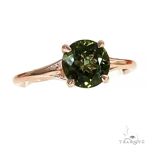 14k gold green tourmaline solitaire engagement ring – elevated front view showing center stone in classic mount