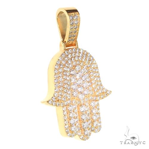 14K yellow gold Hamsa pendant with multiple round-cut diamonds in intricate design