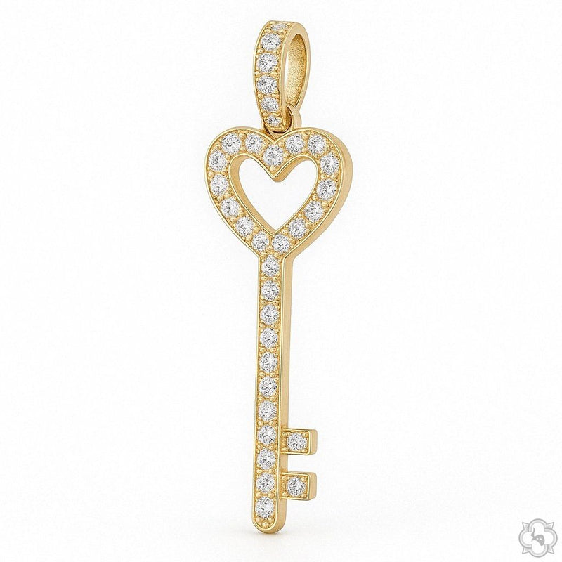 14K Gold Heart Key Diamond Pendant 66680 - Image 1