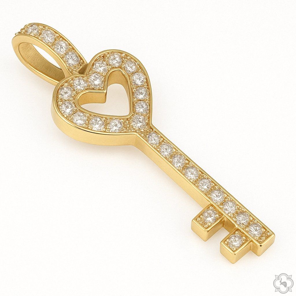 14K Gold Heart Key Diamond Pendant | TraxNYC