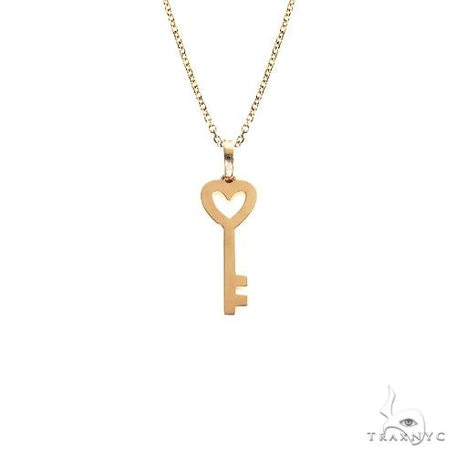 14K Gold Heart Key Diamond Pendant Set 66691 - Image 3