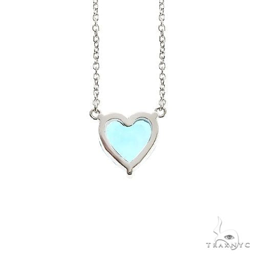 14K Gold Heart Shape Blue Topaz Necklace 66743 - Image 4