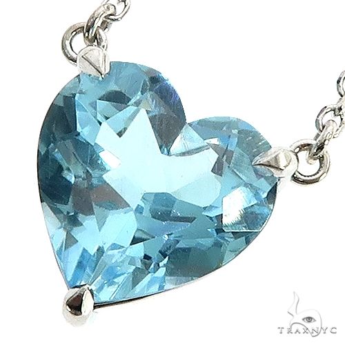 14K Gold Heart Shape Blue Topaz Necklace 66743 - Image 3