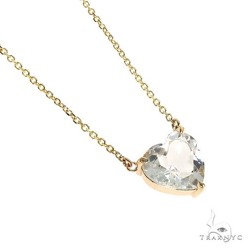 14K Gold Heart Shape White Topaz Necklace 66749 - Image 2