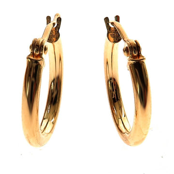 14K yellow gold hoop earrings, 15mm diameter, polished finish — front-facing pair view