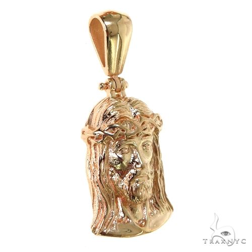 14K rose gold Jesus head pendant with crown of thorns and detailed facial features