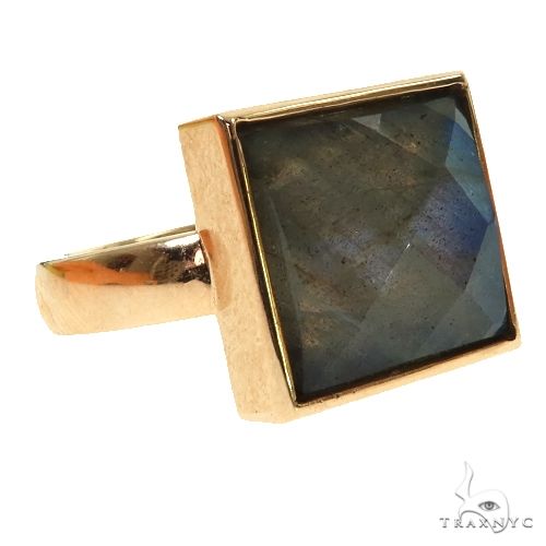 14K gold men's ring with a large square labradorite gemstone in a bezel setting
