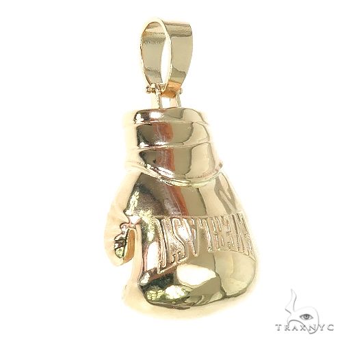14K yellow gold large MMA boxing glove pendant with detailed Everlast engraving