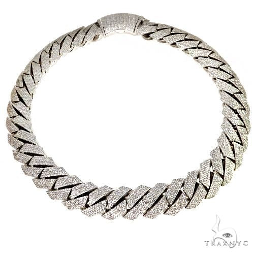 14K white gold Miami Cuban chain with diamond accents men's necklace