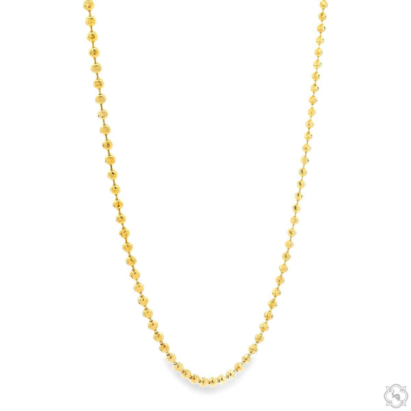 14K yellow gold moon cut chain necklace, 22 inches, 1.9mm delicate design.