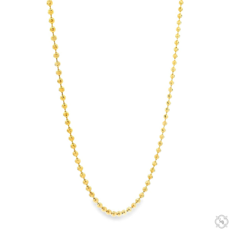 14K gold moon cut chain 22 inches, 1.9mm wide — faceted link detail, flat lay on white surface
