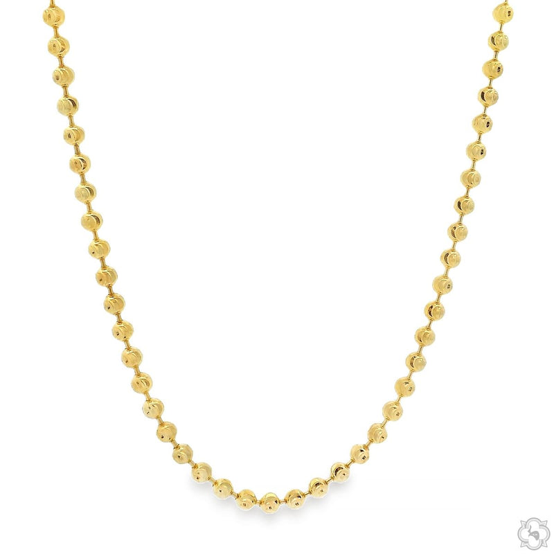 14K yellow gold moon cut chain 22 inches, 2.9mm wide — close-up of link detail on white surface