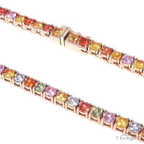 14K Gold Multi Colored Sapphire Tennis Chain 66727 - Image 3