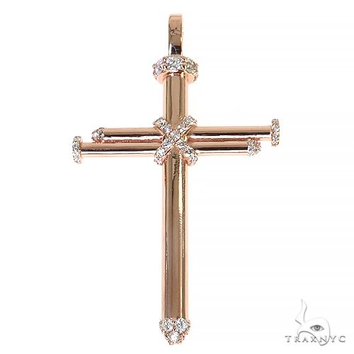14K rose gold cross pendant with diamond accents shaped like polished nails