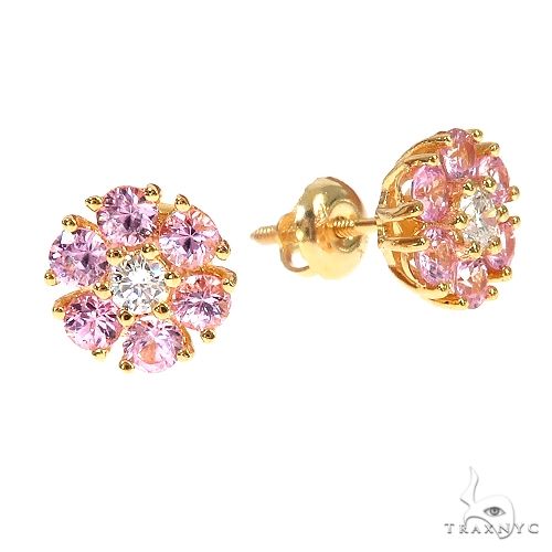 Small Sakura Sapphire Diamond Flower Earrings 66856 - Image 2