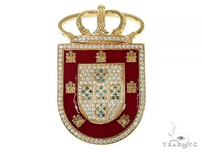 14K Gold Portugal Flag Emblem Diamond Pendant 66362 - Image 1