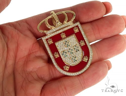 14K Gold Portugal Flag Emblem Diamond Pendant 66362 - Image 6