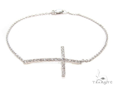 14K Gold Prong Diamond Cross Crucifix Bracelet 36640 - Image 1