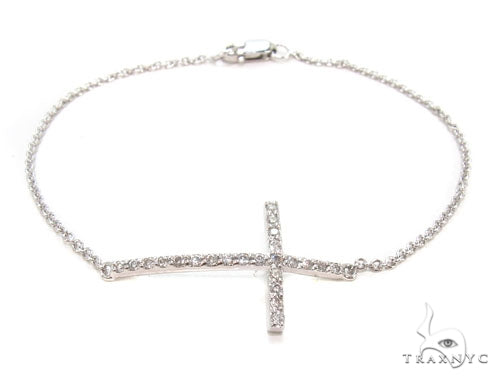 14K Gold Prong Diamond Cross Crucifix Bracelet 36640 - Image 1