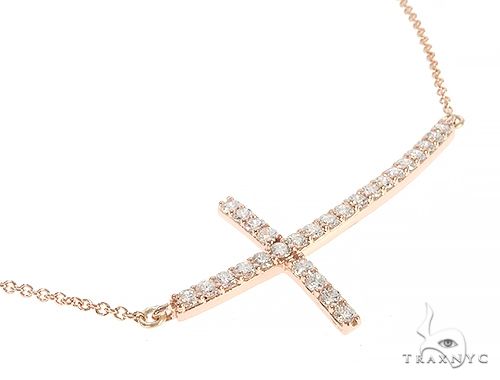 14K Gold Prong Diamond Cross Necklace 36639 - Image 2