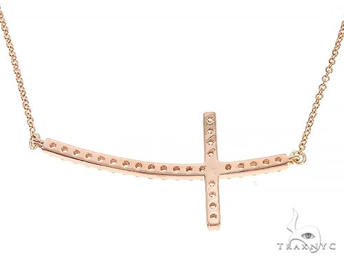 14K Gold Prong Diamond Cross Necklace 36639 - Image 3
