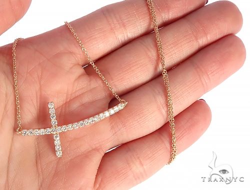 14K Gold Prong Diamond Cross Necklace 36639 - Image 5