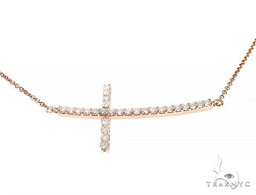14K Gold Prong Diamond Cross Necklace 36639 - Image 1
